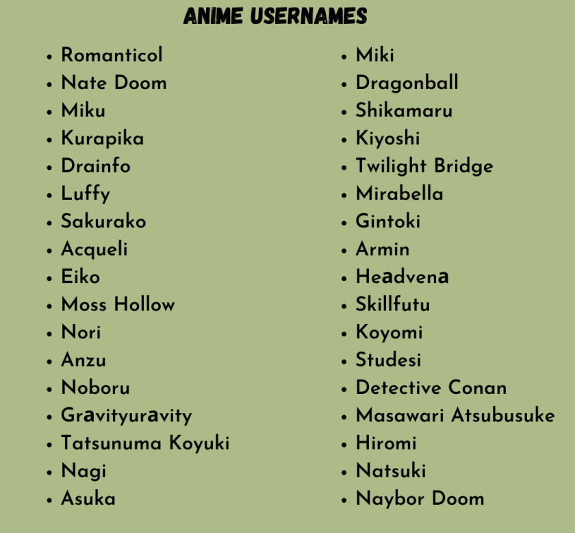 Nicknames for Animefan: ☆彡[anime fan]彡☆, ✨Weeb_for_ever✨, Demon slayer,  Naruto, ₳ℕιᗰ€ ᚪαη