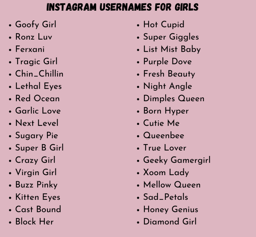 cool usernames for girls on instagram