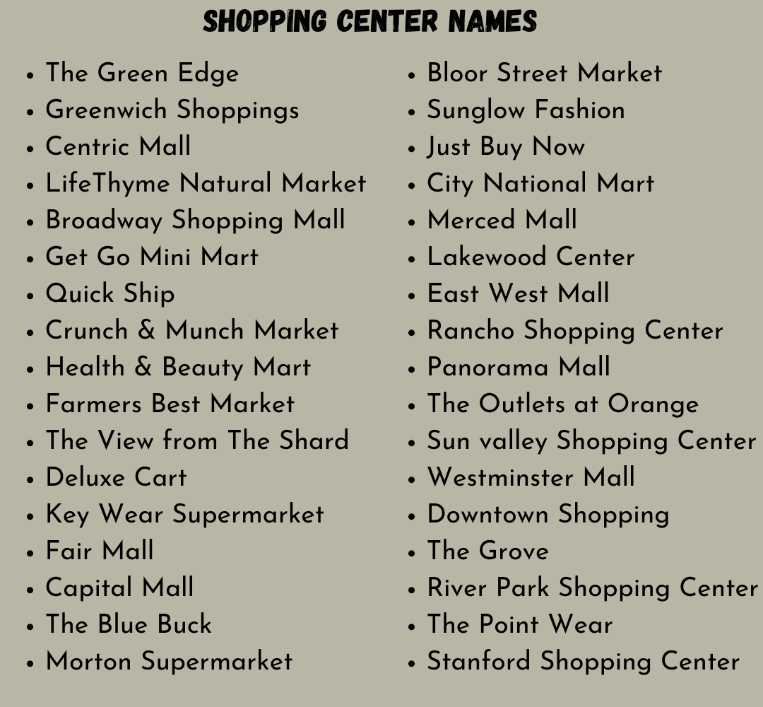 Shopping Center Names