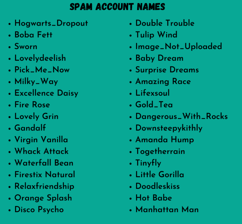 1200 Cool & Funny Spam Account Names and Usernames