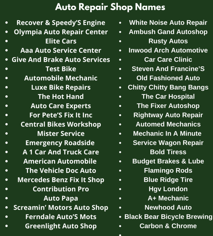 Auto Repair Shop Names