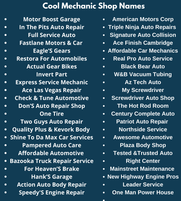 Mechanic Shop Name Ideas