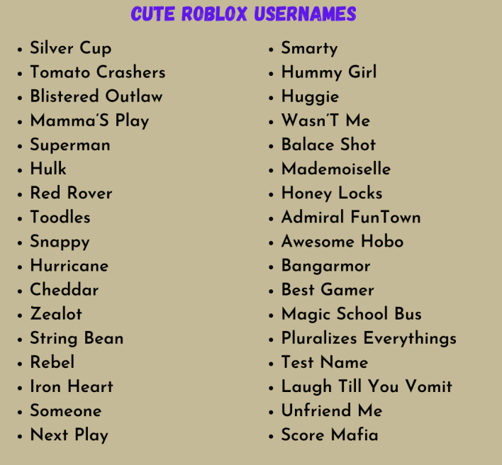 Cute Roblox Usernames