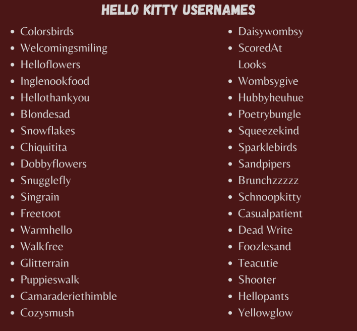 Hello Kitty Usernames