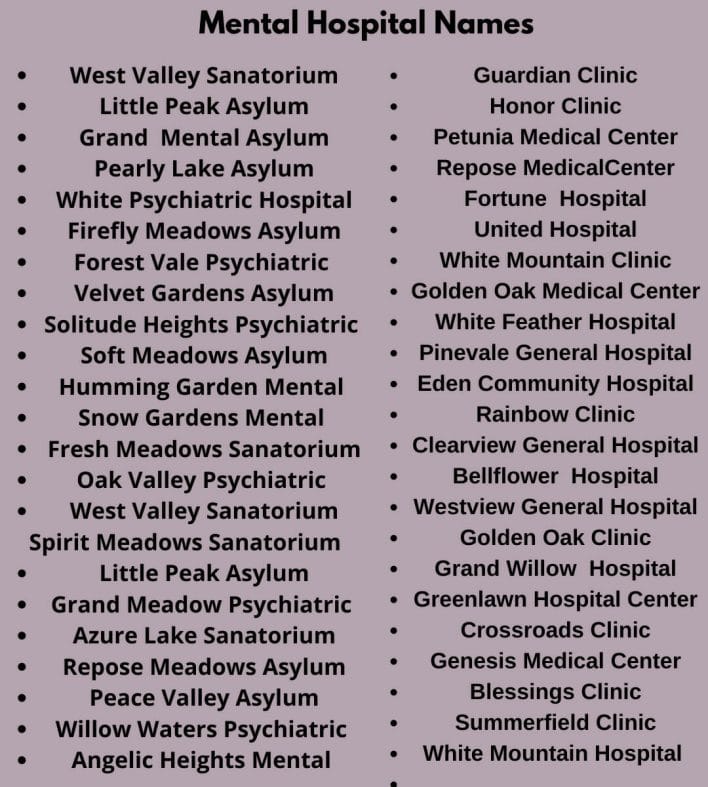 Mental Hospital Names
