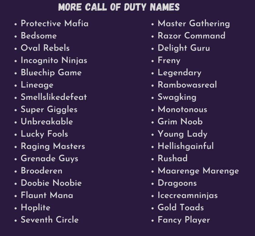 Call Of Duty Names