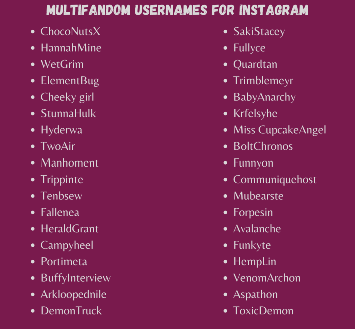 Multifandom Usernames for Instagram