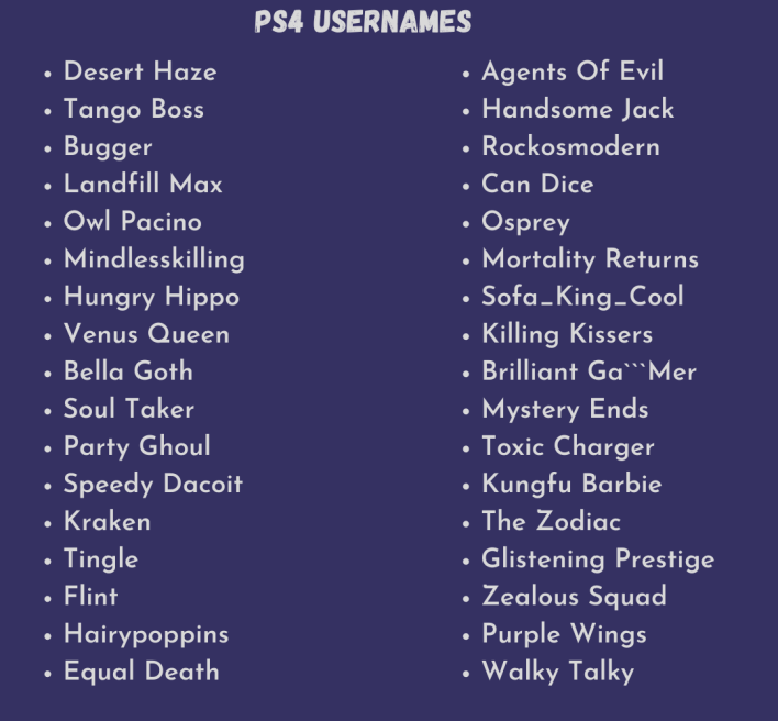 PS4 Usernames