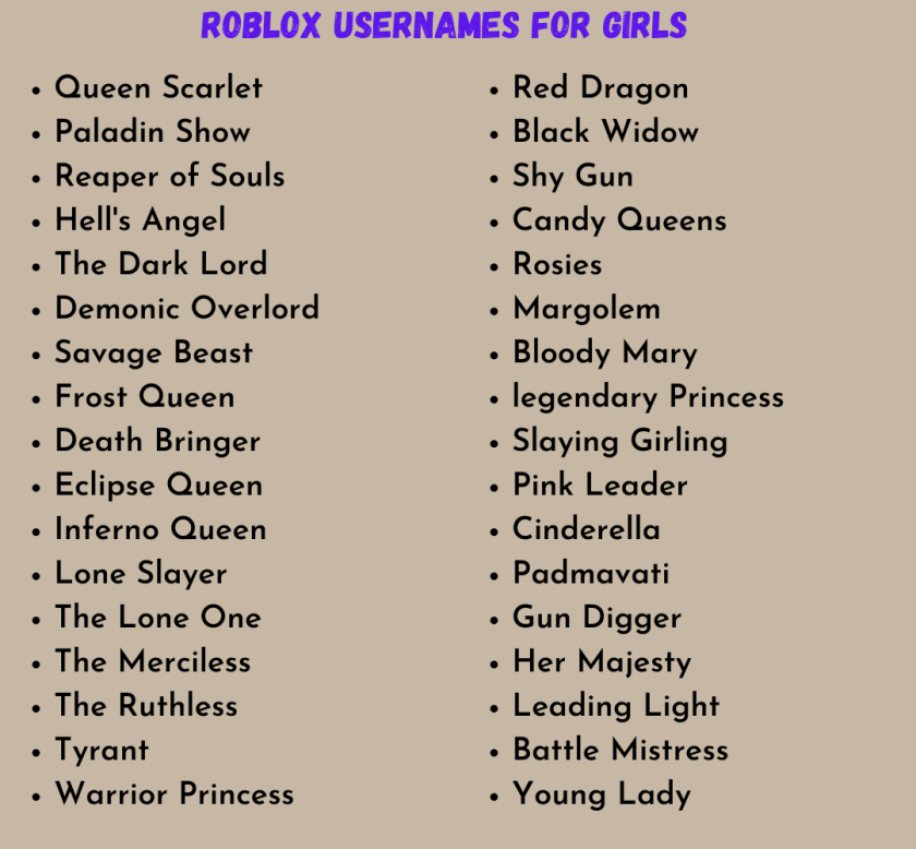 Roblox Usernames for Girls