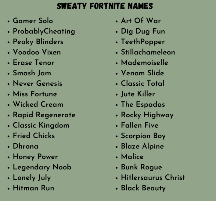 Sweaty Fortnite Names