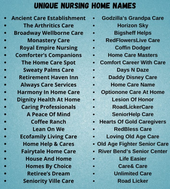 Unique Nursing Home Names