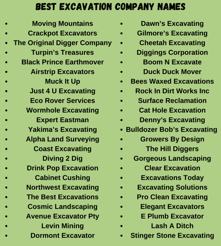 Best Excavation Company Names