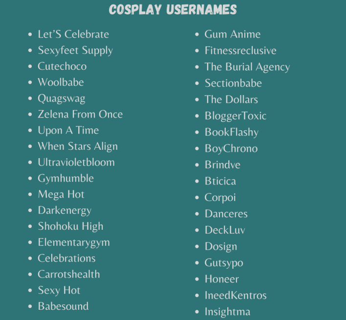 Cosplay Usernames