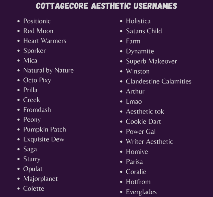Cottagecore Aesthetic Usernames