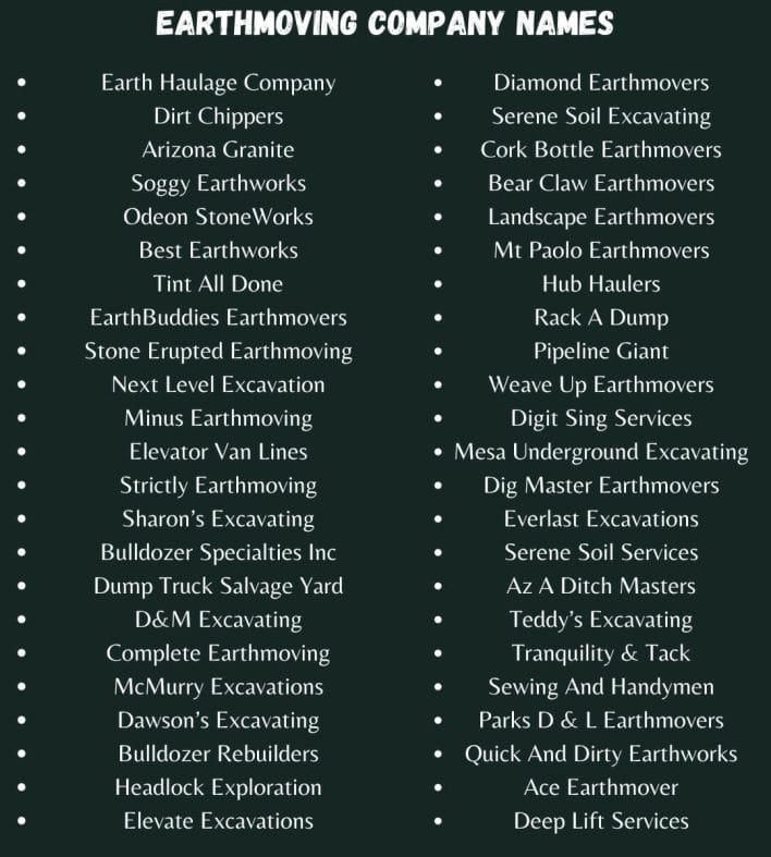Earthmoving Company Names
