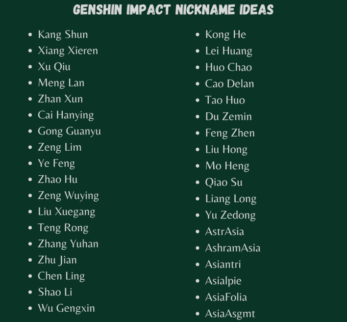 Genshin Impact Nickname Ideas