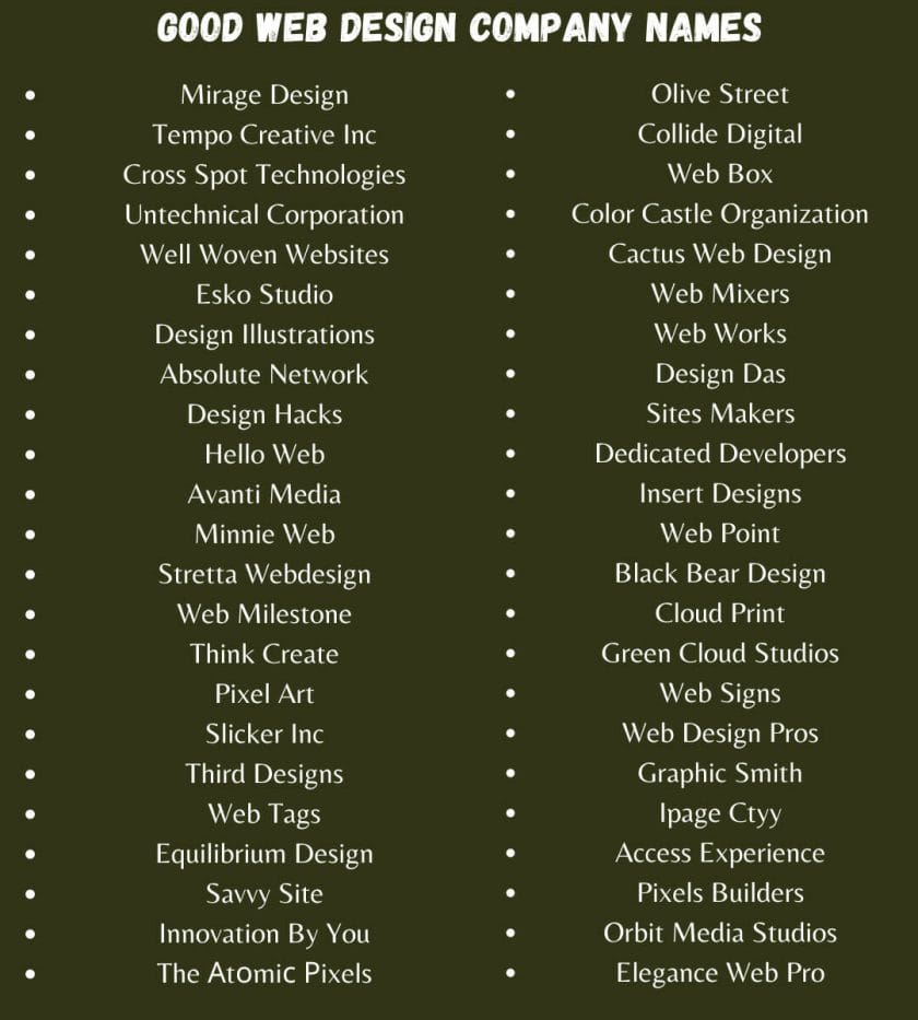 Good Web Design Company Names