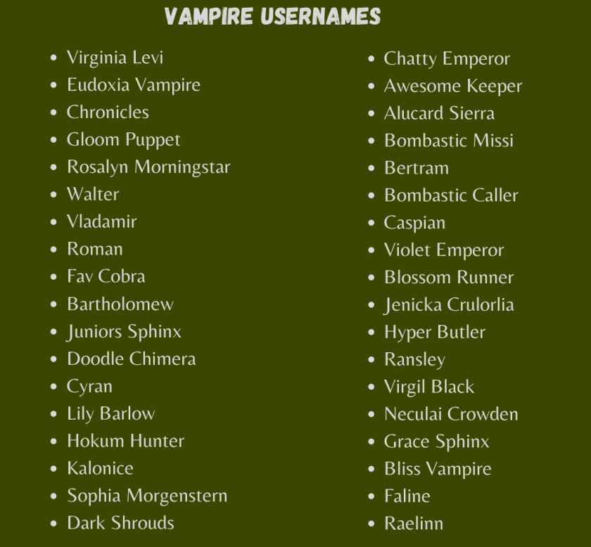 Vampire Usernames