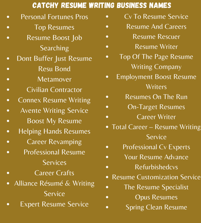 Catchy Resume Writing Business Names
