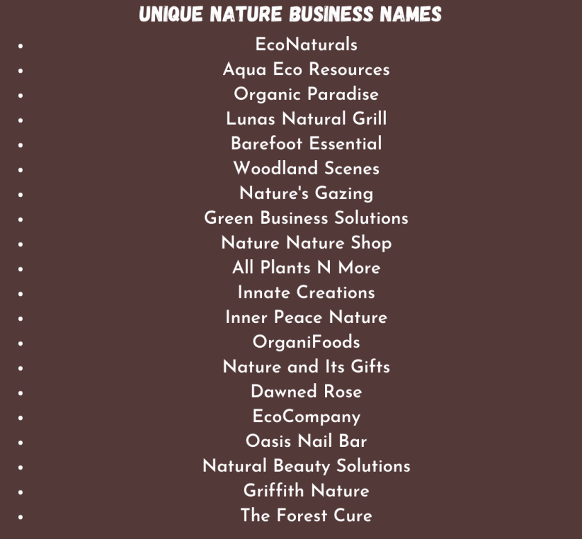 Unique Nature Business Names