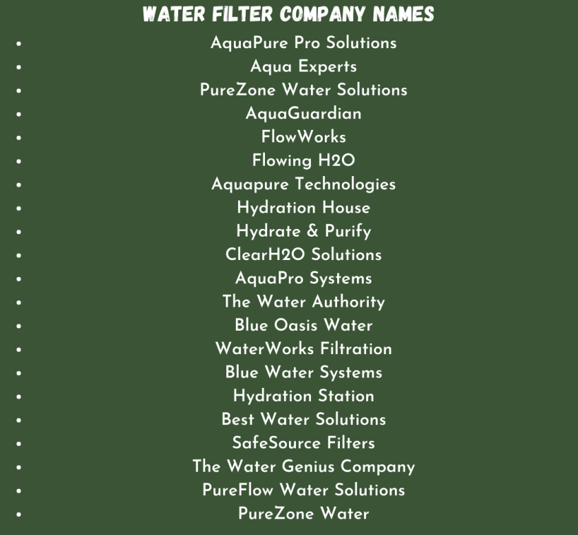Water Filter Company Names