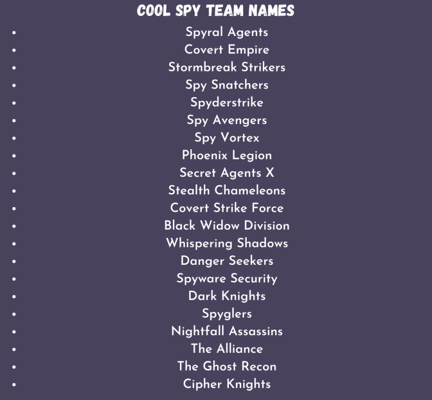Cool Spy Team Names