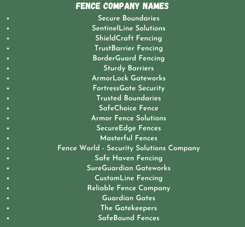 Fence Company Names