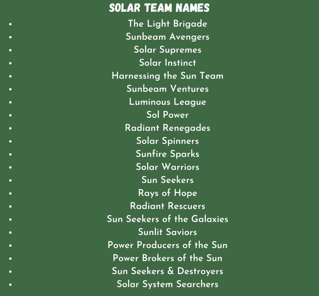 Solar Team Names