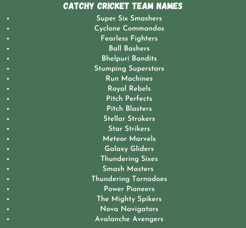 Catchy Cricket Team Names