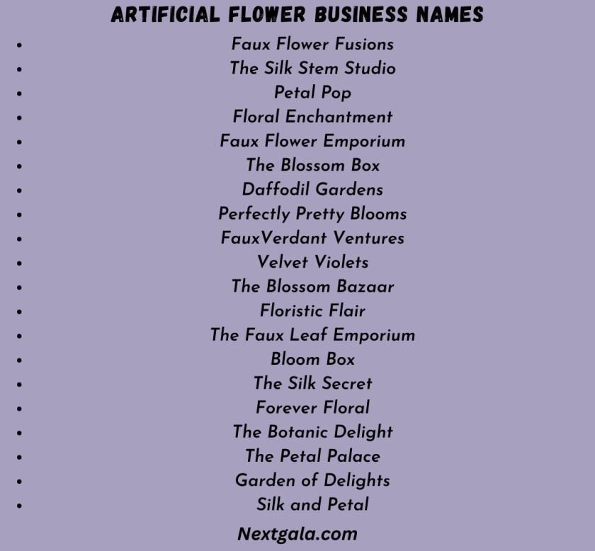 Artificial Flower Business Names