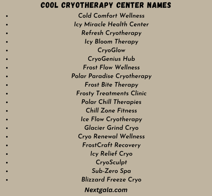 Cool Cryotherapy Center Names