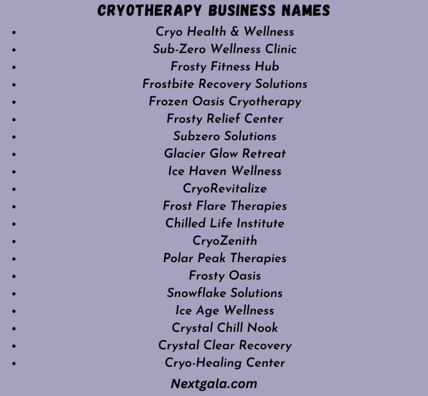 Cryotherapy Business Names
