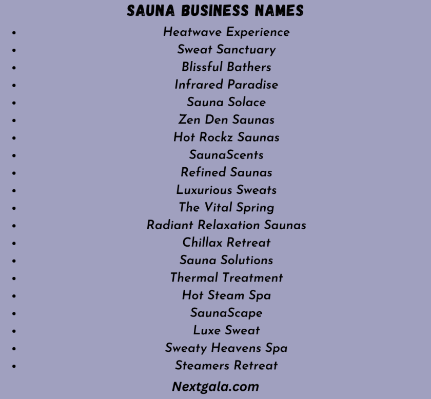 Sauna Business Names