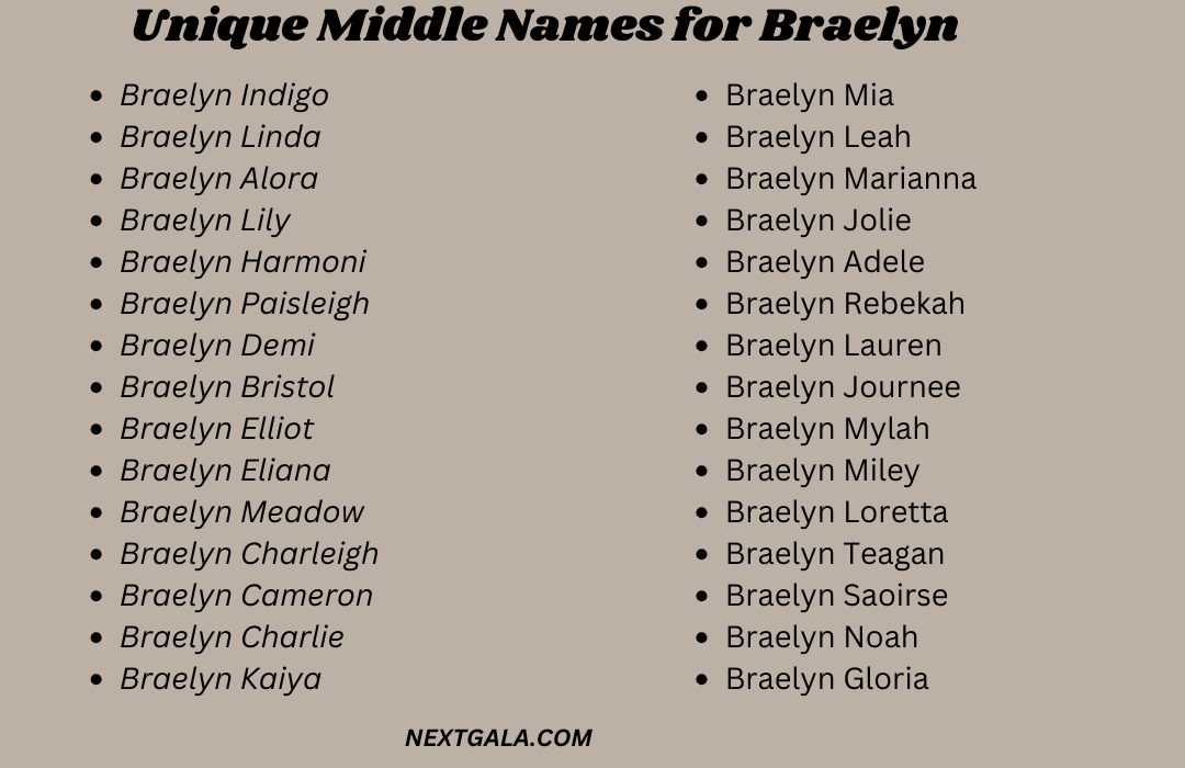 Middle Names for Braelyn 