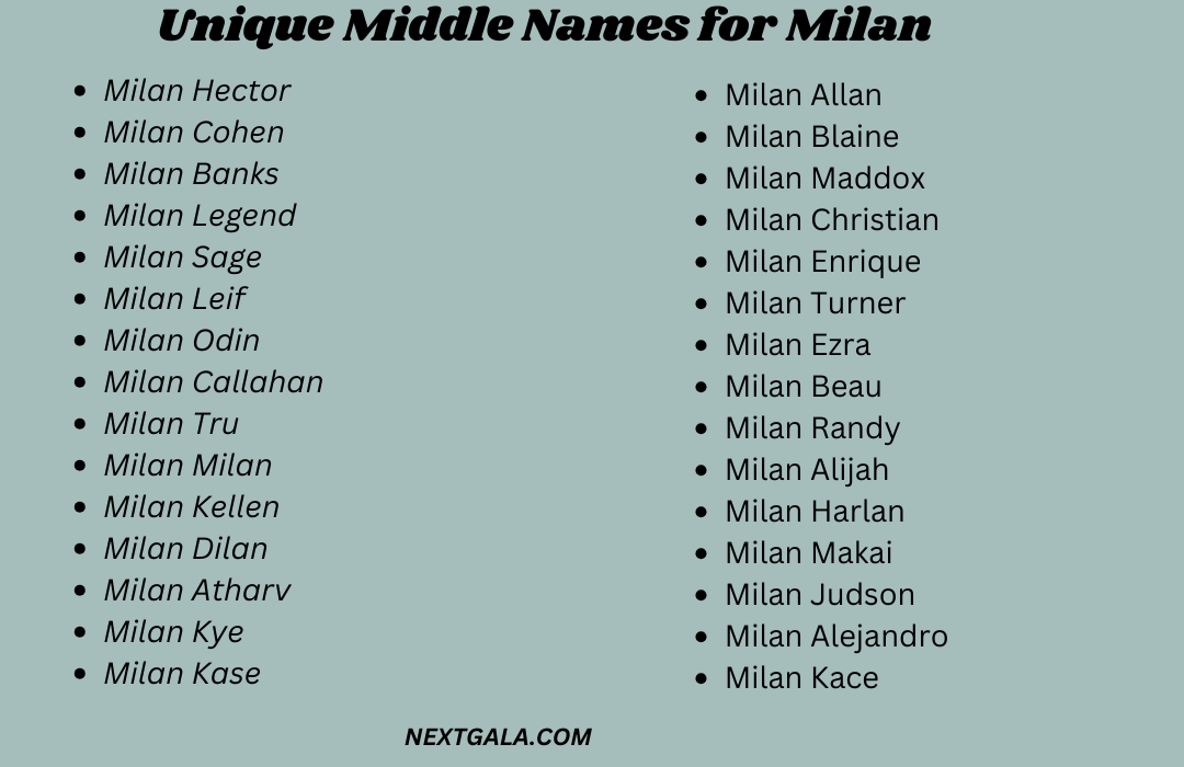  Middle Names for Milan 