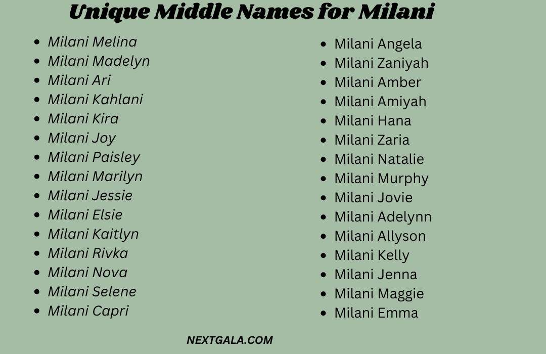 Middle Names for Milani 
