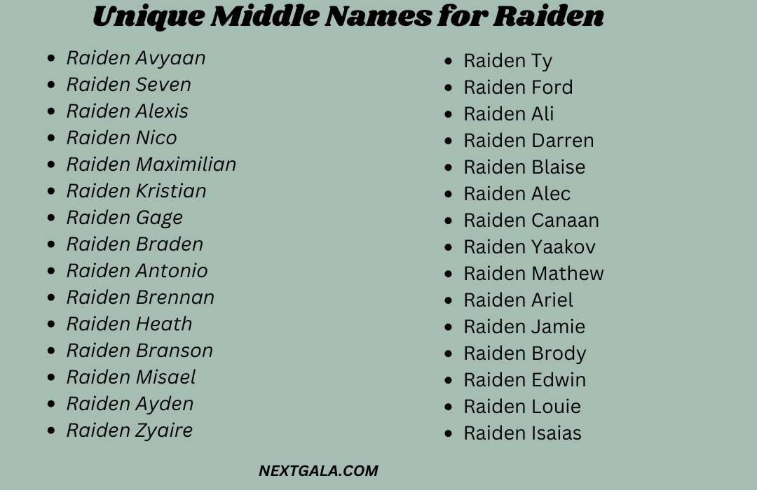 Middle Names for Raiden 