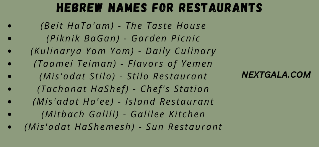 Hebrew Business Names For Restaurants