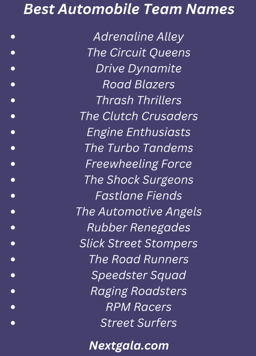 Automobile Team Names