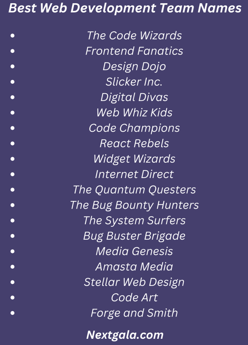 Web Development Team Names