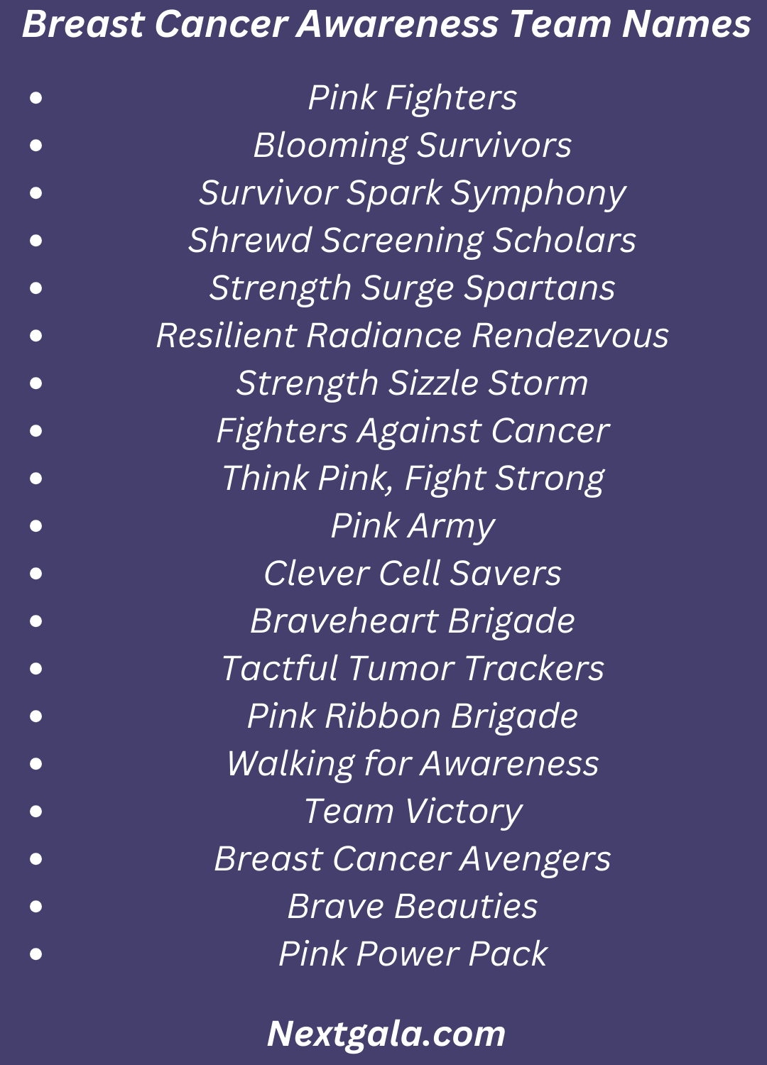 Breast Cancer Awareness Team Names