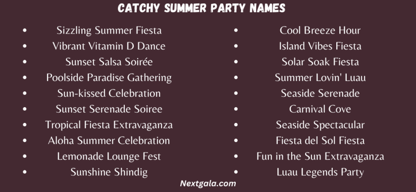Catchy Summer Party Names