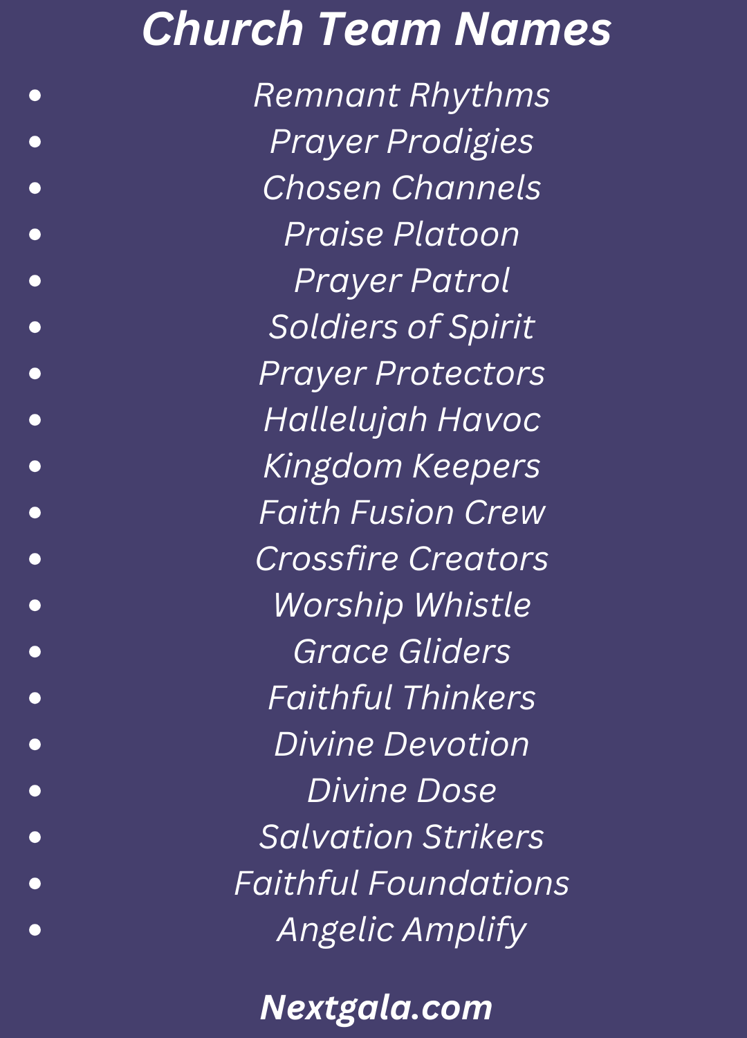 Church Team Names