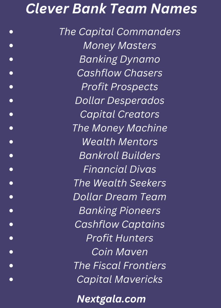 Clever Bank Team Names 