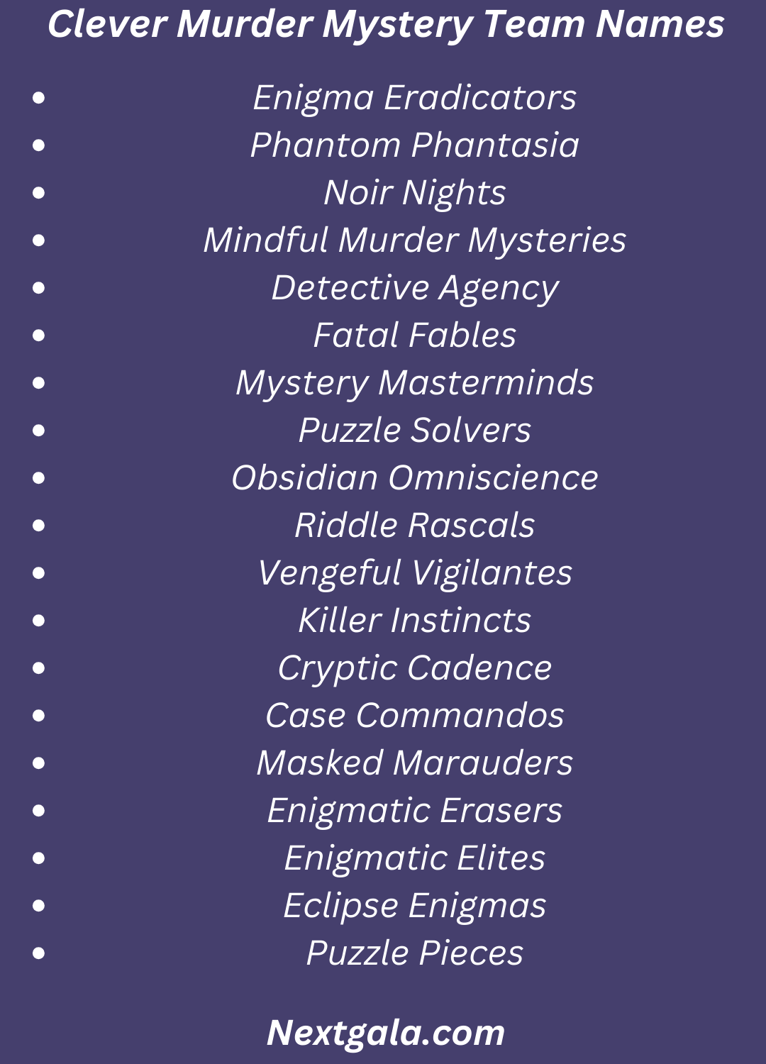 Clever Murder Mystery Team Names