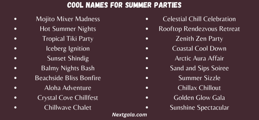 Cool Names for Summer Parties