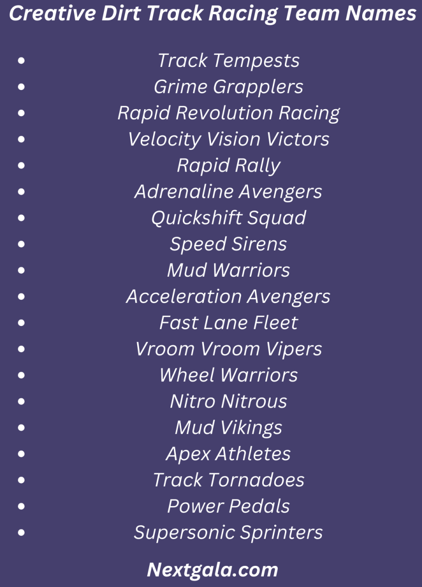 Creative Dirt Track Racing Team Names
