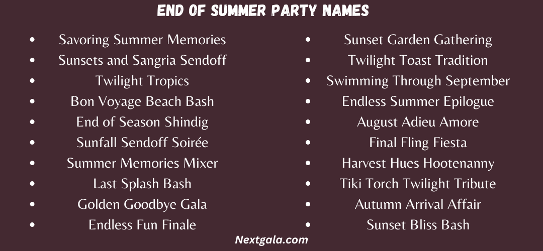 End of Summer Party Names