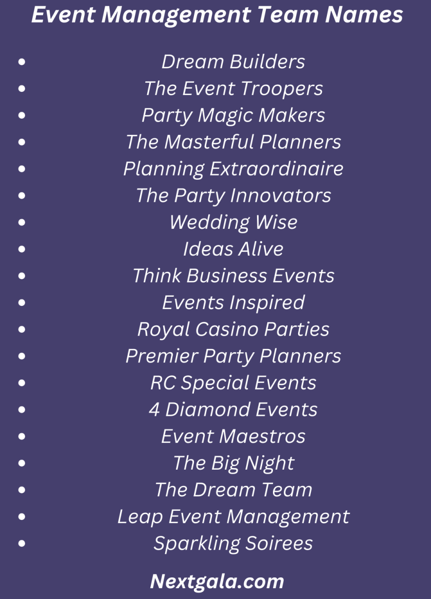 Event Management Team Names