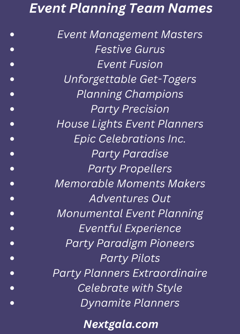 Event Planning Team Names